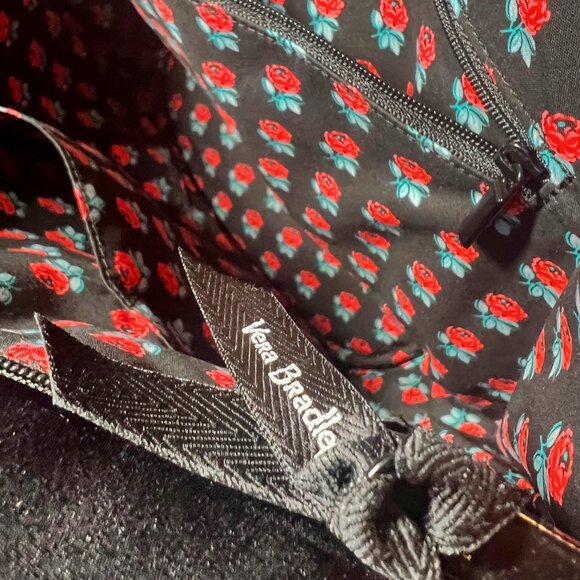 Vera Bradley Glenna Tote/Shoulder Purse-NWT-Black, Red Roses, Green-Quilted- - Picture 12 of 14